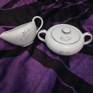 Vtg Creative Royal Elegance Cream and Sugar w Lid Fine China made in Japan EUC
